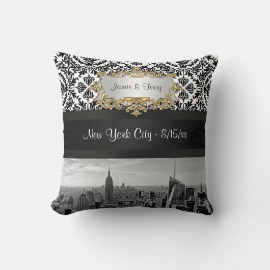 NY City Silhouette BW 431 Damast Kussen (Voorkant)