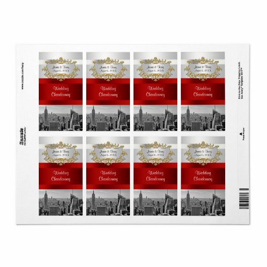 NY City Skyline BW 05 White, Red Wine Label (Full Sheet)
