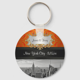 NY City Skyline BW 111 Red Gold Paisley Sleutelhan Sleutelhanger