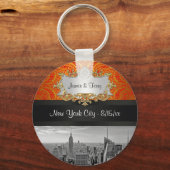 NY City Skyline BW 111 Red Gold Paisley Sleutelhan Sleutelhanger (Voorkant)