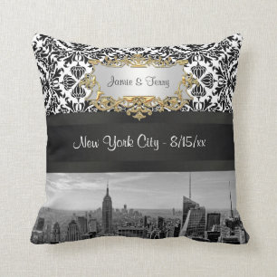 NY City Skyline BW 431 Damask Pillow Kussen