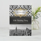 NY City Skyline BW 431 Damask Verjaardagsfeest V Kaart (Staand voorkant)
