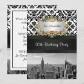 NY City Skyline BW 431 Damask Verjaardagsfeest V Kaart (Voorkant / Achterkant)