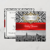 NY City Skyline BW 432 Damask Baby shower Invite Kaart (Voorkant / Achterkant)