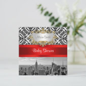 NY City Skyline BW 432 Damask Baby shower Invite Kaart (Staand voorkant)