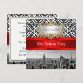 NY City Skyline BW 432 Damask Birthday Party Kaart (Voorkant / Achterkant)