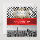 NY City Skyline BW 432 Damask Birthday Party Kaart (Voorkant)