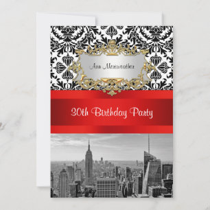 NY City Skyline BW 432 Damask Verjaardagsfeest V Kaart
