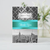 NY City Skyline BW B3 Damask F2 - Dank u Bedankkaart (Staand voorkant)