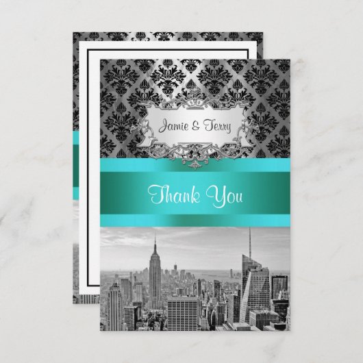 NY City Skyline BW B3 Damask F2 - Dank u Bedankkaart (Voorkant / Achterkant)