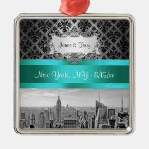 NY City Skyline BW B3 Damask F2 - Ornament