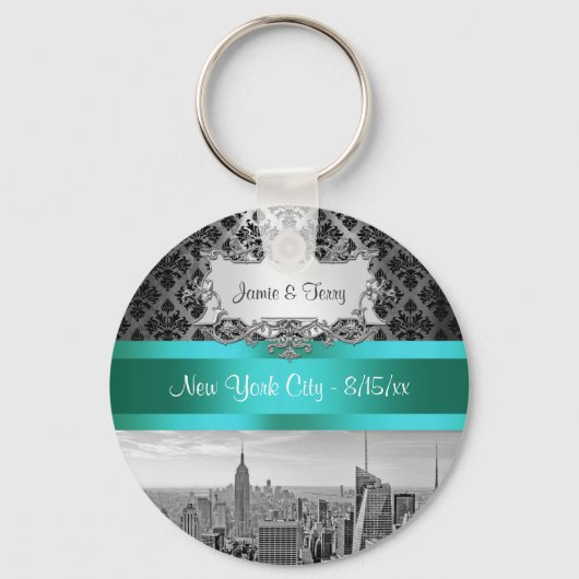 NY City Skyline BW B3 Damask F2 - Sleutelhanger (Voorkant)