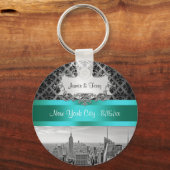 NY City Skyline BW B3 Damask F2 - Sleutelhanger (Voorkant)