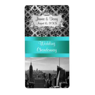 NY City Skyline BW B3 Damask F2 - Wijnlabel Etiket