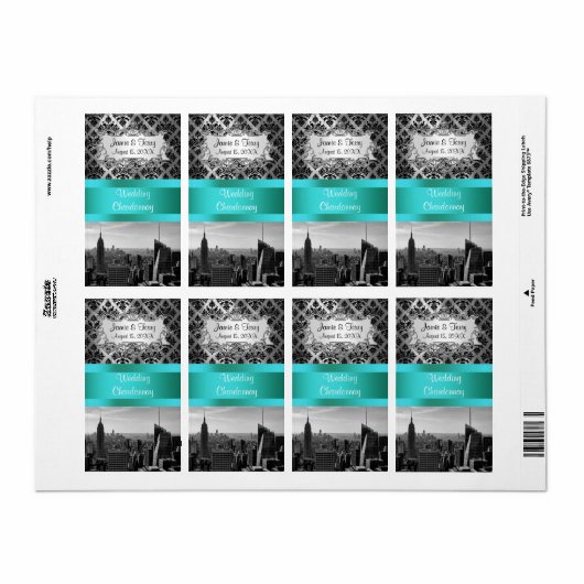 NY City Skyline BW B3 Damask F2 - Wijnlabel Etiket (Full Sheet)