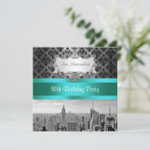 NY City Skyline BW B3 Damask Verjaardagsfeestje Ui Kaart (Staand voorkant)