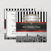 NY City Skyline BW Black White Stripe Birthday Kaart (Voorkant / Achterkant)