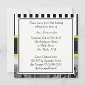NY City Skyline BW Blk Whk Strp Yellow Birthday Kaart (Achterkant)