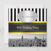 NY City Skyline BW Blk Whk Strp Yellow Birthday Kaart (Voorkant)