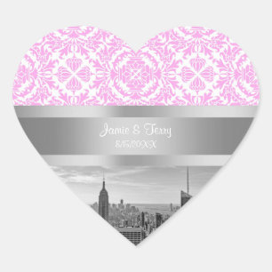 NY City Skyline BW D4P Roze White Damask Hart Sticker