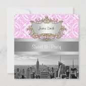 NY City Skyline BW D4P Roze White Damask Kaart (Voorkant)
