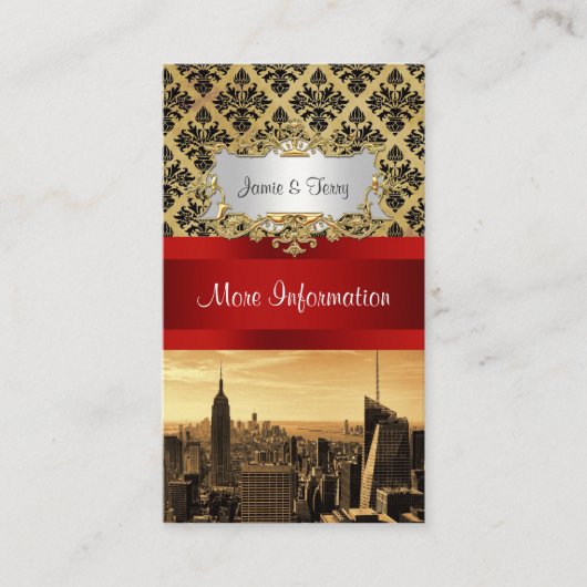 NY City Skyline Sepia B4 Damask Info Card Informatiekaartje (Voorkant)