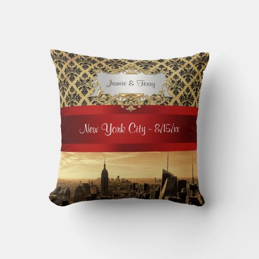 NY City Skyline Sepia B4 Damask Kussen (Voorkant)