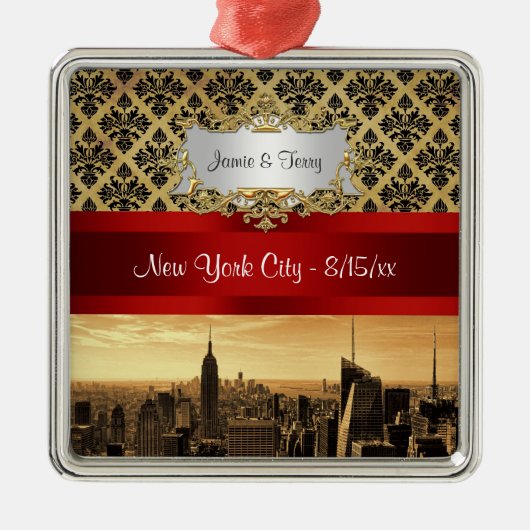 NY City Skyline Sepia B4 Damask Ornament (Voorkant)