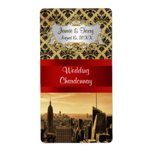 NY City Skyline Sepia B4 Wijnlabel Damask Party Etiket