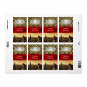 NY City Skyline Sepia B4 Wijnlabel Damask Party Etiket (Full Sheet)