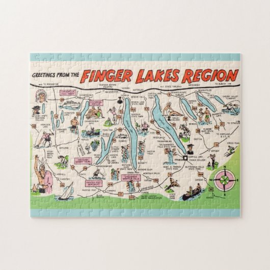 NY Finger Lakes Geïllustreerde 11x14 Puzzel (Horizontaal)