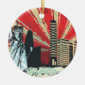 NY in het rood Keramisch Ornament (Voorkant)