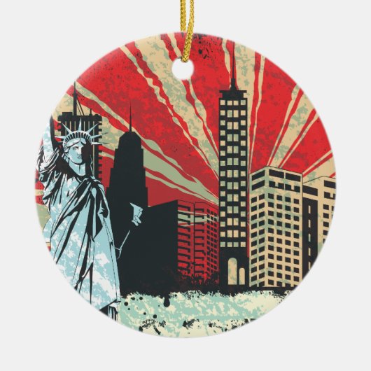  NY in het rood Keramisch Ornament (Voorkant)