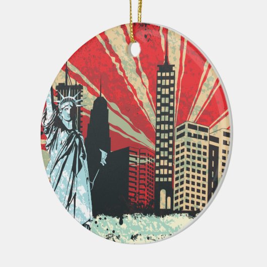 NY in het rood Keramisch Ornament (Links)