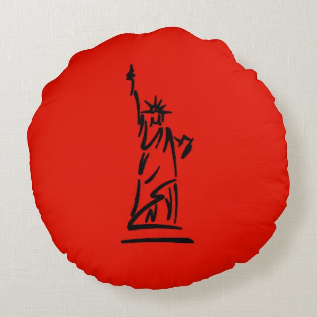 NY Lady Liberty Rood Rond Kussen (Achterkant)