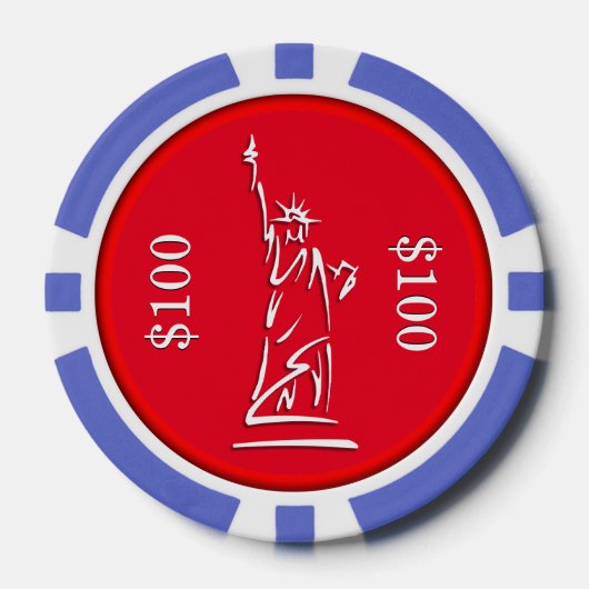 NY Lady Liberty Rood Wit en Blauw Poker Chips (Voorkant)