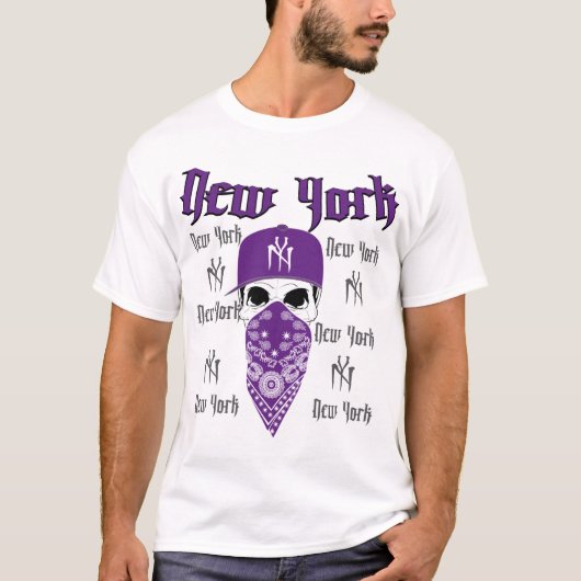 NY New York Paars Skull Hip Hop Shirt (Voorkant)