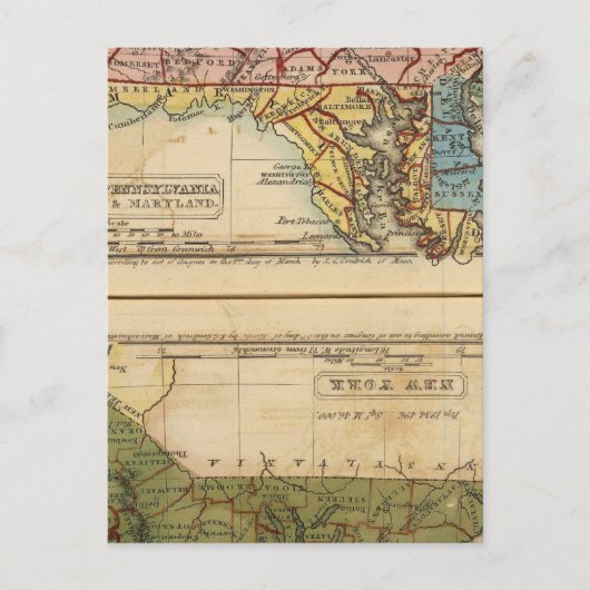 NY, NJ, Pa, Del, Md Briefkaart (Voorkant)