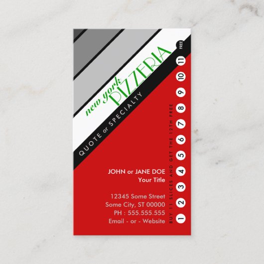 NY PIZERIA-ponskaart: (koop 11 gratis) Klantenkaartje (Voorkant)