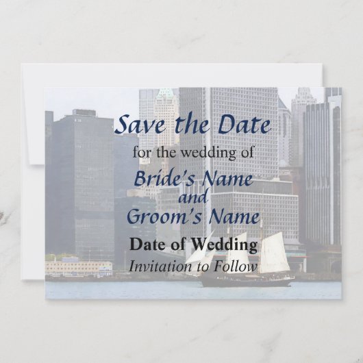 NY - Schooner tegen Manhattan Skyline Save The Date (Voorkant)