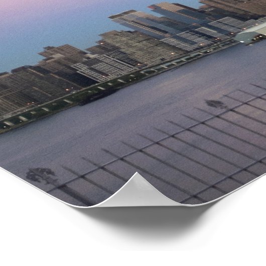 NY Skyline Full Moon in Dusk Panorama Poster (Hoek)