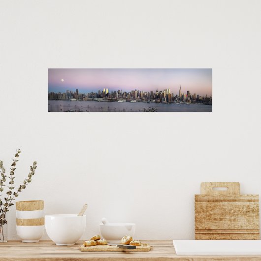 NY Skyline Full Moon in Dusk Panorama Poster (Keuken)