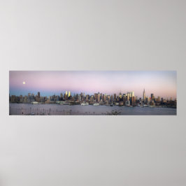 NY Skyline Full Moon in Dusk Panorama Poster