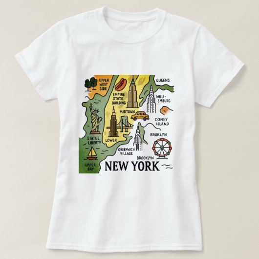 NY vintage reiskaart T-shirt (Design voorkant)