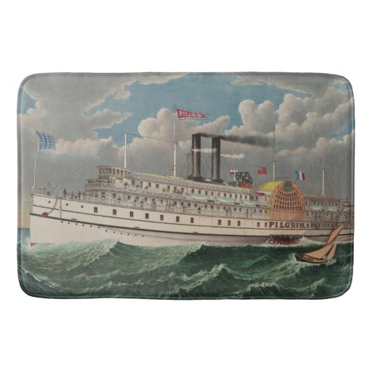 NY Voyage Grand Paddlewheel Stoomboot De Pelgrim Badmat (Voorkant)