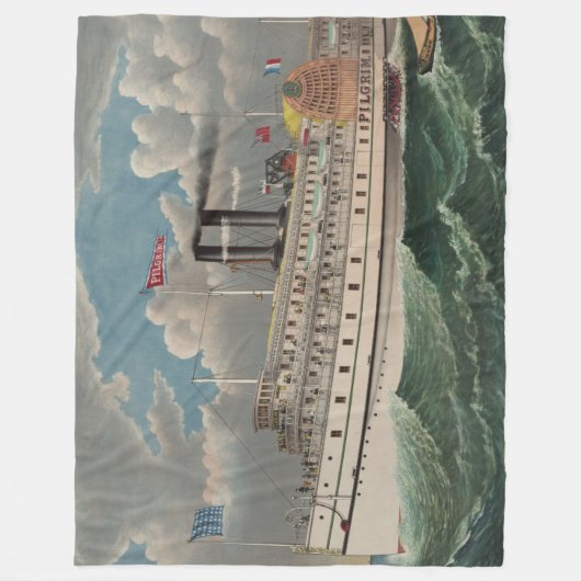 NY Voyage Grand Paddlewheel Stoomboot De Pelgrim Fleece Deken (Voorkant)