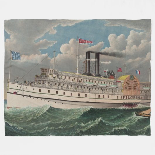 NY Voyage Grand Paddlewheel Stoomboot De Pelgrim Fleece Deken (Voorkant (Horizontaal))