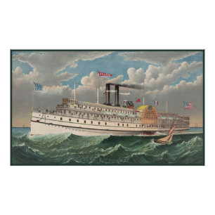 NY Voyage Grand Paddlewheel Stoomboot De Pelgrim Foto Afdruk