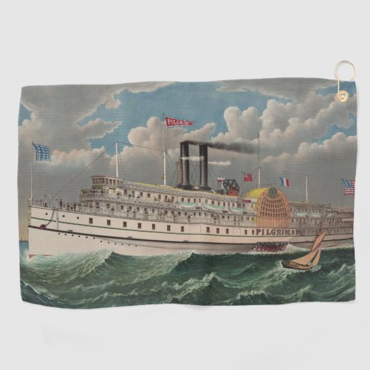 NY Voyage Grand Paddlewheel Stoomboot De Pelgrim Golfhanddoek (Horizontaal)