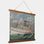 NY Voyage Grand Paddlewheel Stoomboot De Pelgrim Hangend Wandkleed (Gebogen)